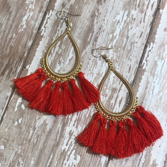 Jewelry - Red boho tassel earrings